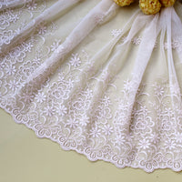 40cm Width x 180cm Length Floral Embroidery Tulle Lace Fabric Trim