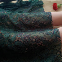 140cm Width x 95cm Length Premium Dark Green Hollow-out Floral Embroidery Bone Lace Fabric