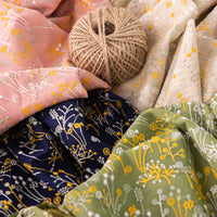 120cm Width x 95cm Length Premium Botanical Floral Embroidery Ramie Cotton Fabric