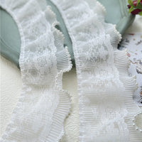 2 Yards x 8cm Width Premium 2-Layer Floral Ruffled Frill Lace with Beads