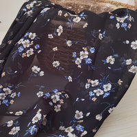 148cm Width x 95cm Length Premium Chiffon  Floral Pattern Print Fabric Black