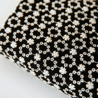 150cm Width x 95cm Length Premium Daisy Floral Embroidery Black Cotton Fabric