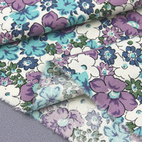 147cm Width x 95cm Length Like Water Color Painting  Purple Blue and White Flower Print Cotton Fabric