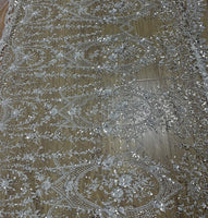 130 Width x 95cm Length  luxury Vintage European Style Sequin and Beads Floral Embroidery Lace Fabric