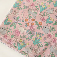 160cm Width x 95cm Length Spring and Summer Premium Cute and Pink Rabbit and Flowers Print Cotton Fabric