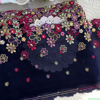 幅16cm x 長さ270cm プレミアム カラフル デイジー フローラル 刺繍 レース ファブリック トリム ダークブルー