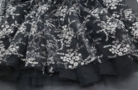 142cm Width x 95cm Length Silver Line Floral Embroidered Black Tulle Lace Fabric