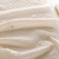 130cm Width x 95cm Length Premium Dots and Daisy Floral Embroidery Jacquard Chiffon Fabric