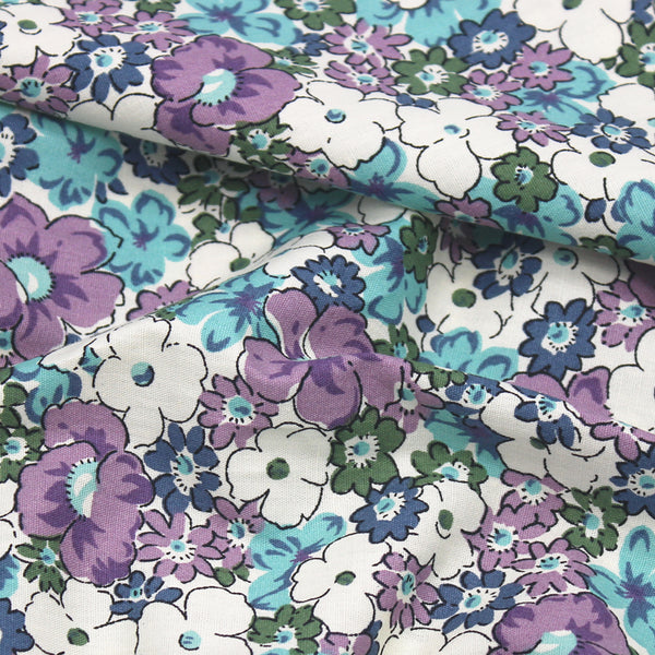 147cm Width x 95cm Length Like Water Color Painting  Purple Blue and White Flower Print Cotton Fabric