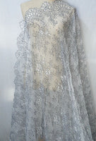 Grey net Symmetrical Floral Eyelash Embroidery Lace Fabric