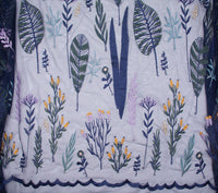 150cm Width x 95cm Length Premium Botanical Leaf Floral Embroidery Blue Lace Fabric