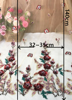 140cm Width x 95cm Length 3D Sequined Floral Embroidery Lace Fabric