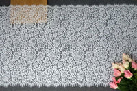 54cm Width x 290cm Length  Premium Eyelash Floral Embroidery Bone Lace Fabric