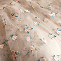 130cm Width Vintage Floral Tulle Embroidery Lace Fabric Pink