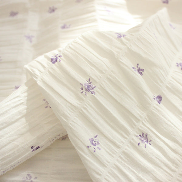 140cm Width x 95cm Length Purple Flower Ruffled Cotton Fabric