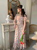 135cm Width x 95cm Length Premium Vintage Floral Print Eyelet Embroidery Chiffon Fabric