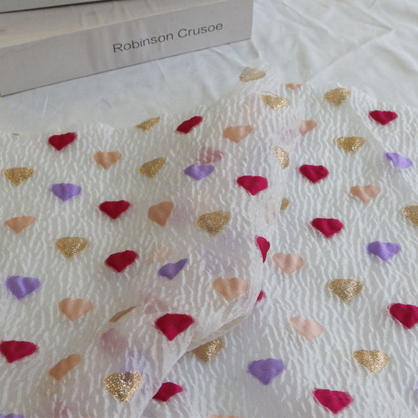 140cm Width x 95cm Length Colorful Hearts Pattern Yarn-dyed Jacquard Fairy Fashion Fabric
