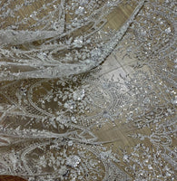 130 Width x 95cm Length  luxury Vintage European Style Sequin and Beads Floral Embroidery Lace Fabric