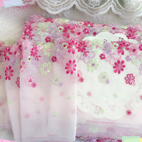 19cm Width x 270cm Length Premium Colorful Pink Daisy Floral Embroidery Lace Fabric Trim
