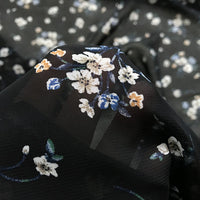 148cm Width x 95cm Length Premium Chiffon  Floral Pattern Print Fabric Black