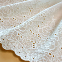 2 Yards x 10 inches Width  Eyelet Embroidered Floral and Leaf Cotton Lace Fabric