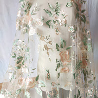 130cm Width x 95cm Premium Rose Floral Embroidery Lace Fabric