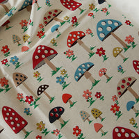 150cm Width x 95cm Length Vintage Mushroom and Flower Print Linen Fabric