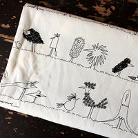 150cm Width x 95cm Length Cartoon Birds Sketch Abstract Birds Print Cotton Linen Fabric