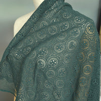 110cm Width x 95cm Length Vintage French Style Hollow-out Circles Geometric Floral Embroidery Lace Fabric Dark green