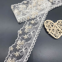 18 Yards x 6cm Width Golden Thread Bow Tie Floral Embroidery Tulle Lace Ribbon Lace Tape