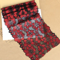幅18cm x 3ヤード クラシックな黒と赤の花柄刺繍レース生地トリム