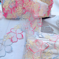 4 Yards  x 6.5cm Macaron Color Flower Petal Embroidered Tulle Lace Ribbon