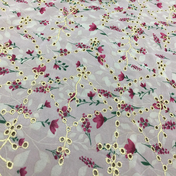 130cm Width Chiffon Floral Embroidery Eyelet Fabric by the Yard