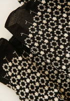 150cm Width x 95cm Length Premium Daisy Floral Embroidery Black Cotton Fabric