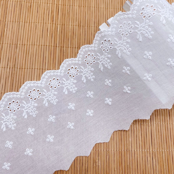 5 Yards x 10cm Width Floral Embroidery Eyelet Cotton Lace Fabric
