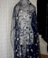 120cm Width x 95cm Length Sequined Stars Embroidery Lace Fabric