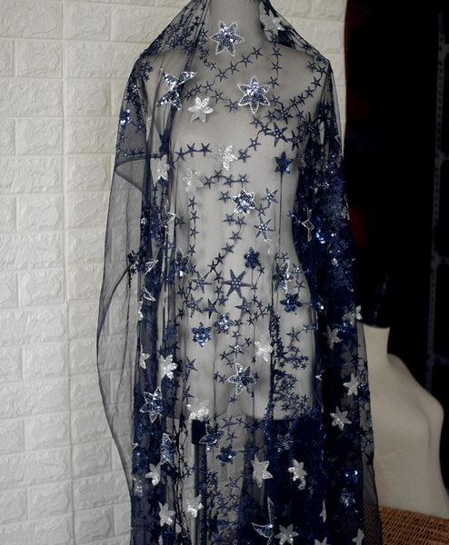 120cm Width x 95cm Length Sequined Stars Embroidery Lace Fabric