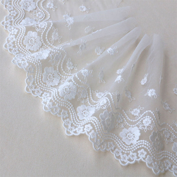 3 Yards x 17cm Width Premium Floral Embroidery Tulle Lace Fabric Lace Trim