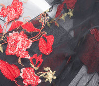 130cm Width x 95cm Length Premium Red Floral Embroidery Black Lace Fabric