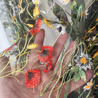 130cm Width x 95cm Length Colorful Botanical Flower Pattern Embroidered Lace Fabric