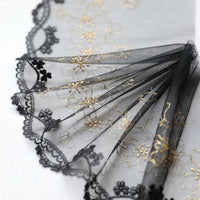 19cm Width Premium Golden Line Embroidery Lace Fabric by The Yard