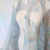 130cm Width x 95cm Length Premium Sequined Floral Branch Embroidery Lace Fabric
