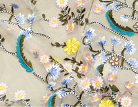 143cm Width Premium Vintage Colorful  Floral Embroidery Lace Fabric by the Yard
