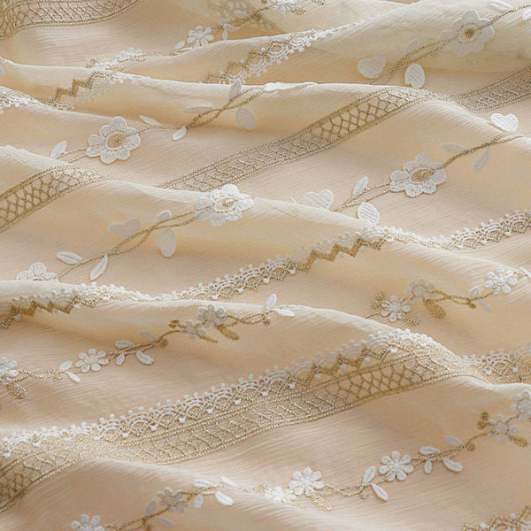 130cm Width x 95cm Length Premium 3D Golden Line Embroidery Chiffon Lace Fabric