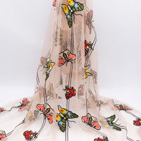150cm Width x 95cm Length Premium Colorful Butterfly Embroidery Lace Fabric