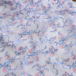 125cm Width x 95cm Length Blue and Pink Vine Branch Floral Embroidered Tulle Lace Fabric