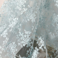 140cm Width x 95cm Length  Premium Organza Cluster Floral Embroidered Lace Fabric Light Blue