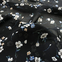 148cm Width x 95cm Length Premium Chiffon  Floral Pattern Print Fabric Black