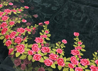 130cm Width x 90cm Length Rose Floral Embroidery Organza Lace Tulle Lace Fabric