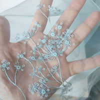 130cm Width x 95cm Length Premium Sequined Floral Branch Embroidery Lace Fabric